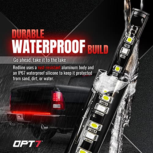 OPT7 48" Redline Parlux Standard LED Tailgate Light Bar w/Red Turn Signal - IP67 Weatherproof Rigid Aluminum Frame Light Strip for Colorado Frontier Ranger - Full Function Reverse Brake Running