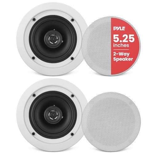 Pyle Home 5.25” Ceiling Wall Mount Speakers - Pair of 2-Way Midbass Woofer Speaker 1'' Polymer Dome Tweeter Flush Design w/ 80Hz - 20kHz Frequency Response & 150 Watts Peak Easy Installation-PDIC51RD