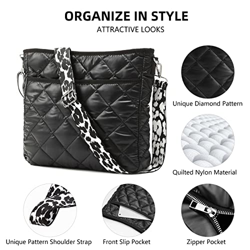 Quilted Crossbody Bags for Women, Unique Pattern Strap Quilted Bag, Crossbody Purses for Women, Quilted Puffer Bag for Women (Black)