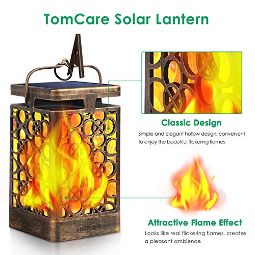 TomCare Solar Lights Outdoor Upgraded Solar Lantern Flickering Flame Outdoor Waterproof Hanging Lanterns Decorative Solar Powered Outdoor Lighting LED Christmas Lights for Patio Deck Yard, 2 Pack