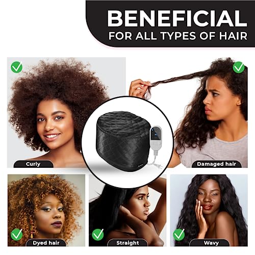 Hair Steamer For Natural Hair Home Use w/10-level Heats Up Quickly, Heat Cap For Deep Conditioning - Thermal Heat Cap For Black Hair, Great For Deep Conditioner (Black)