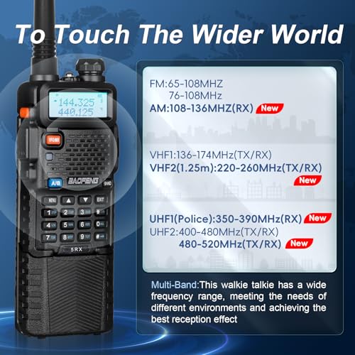 BAOFENG 5RX Ham Radio Handheld, 8-Band Receiving, Air Band, Frequency Copy, 3800mAh Rechargeable Walkie Talkies Two Way Radio with Earpiece,771 Long Range Antanna(Upgraded of UV-5R)-2Pack Full Kit