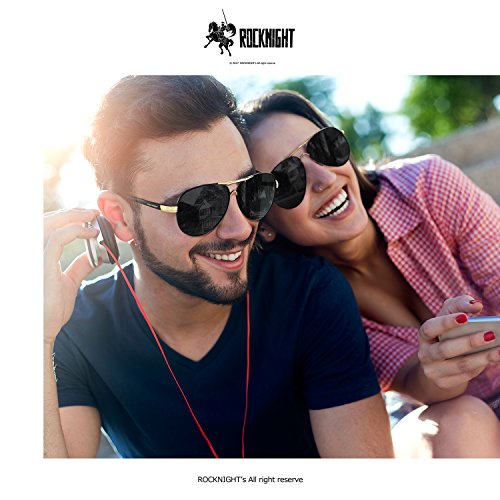 ROCKNIGHT Aviator Sunglasses for Men Polarized UV Protection Metal Frame Flat Top Sunglasses Black Grey Lens Lightweight Outdoors