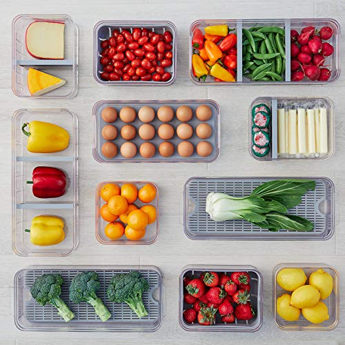 iDesign Crisp Produce Plastic Refrigerator and Modular Stacking Pantry Bin with Lid and Removable Inner Basket, Perfect for Washing Vegetables, Fruit, Lettuce, BPA Free 15.72" x 6.32" x 3.76"