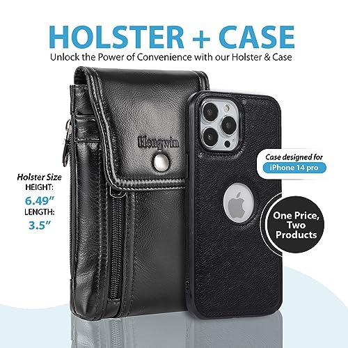 Hengwin 2 in 1 Leather Phone Pouch Case Compatible with iPhone 11 Pro, Cell Phone Holster with Belt Loop Belt Clip + Slim Phone Case [Drop Protection] (Brown)