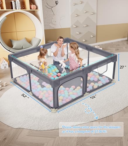 Dripex Baby Playpen, 52"×52" Play Pens for Babies and Toddlers, Safe Anti-Fall Play Yard with Gates, Baby Fence with Breathable Mesh, Indoor & Outdoor Kids Activity Center, Anchor Grey