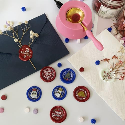 Vintage Blessing Sealing Wax Stamp, Happy Christmas Wax Seal Stamp Brass Head and Wooden Hilt for Wedding Christmas Party Invitations Envelopes Gift Wrap (Christmas Tree-A153)