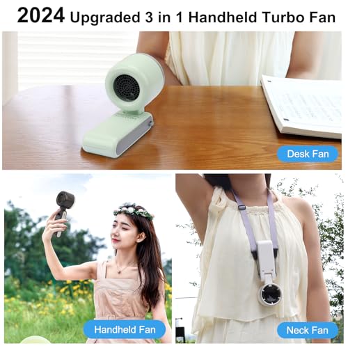 HONEYYEAR Portable Handheld Turbo Fan, 3600mAh Battery Operated Fan with LED Display, Mini Portable Fan, 180°Adjustable, 5 Speeds, Handheld/Neck/Desk 3 in 1 Personal Hand Fan black