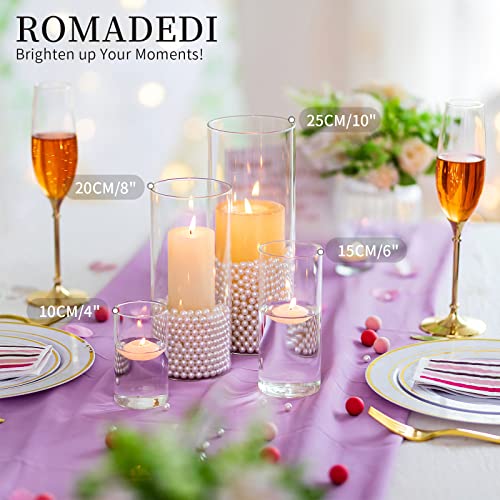 Romadedi Hurricane Glass Candle Holders - Set of 6 Clear Cylinder Vases for Centerpieces Flowers Pillar Candles Floating Votive Wedding Table 6''/7.8''/10'' High