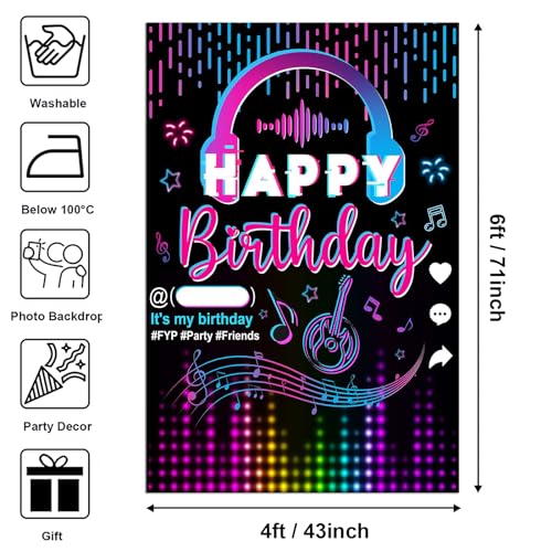 Mocsicka Music Happy Birthday Party Backdrop Musical Social Media Birthday Party Supplies Social Media Photography Background Musical Theme Birthday Party Supplies (6x4ft)