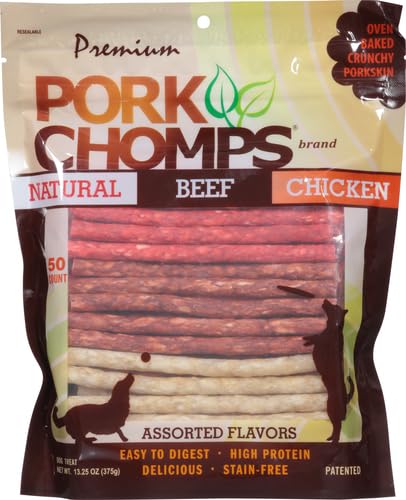 Pork Chomps Dog Chews, 5-inch Munchy Sticks, Assorted Flavors, 50 Count (Pack of 1)