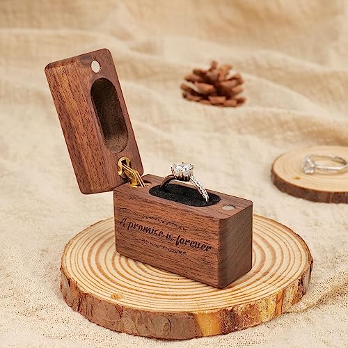 Yookin Wooden Ring Box Portable Ring Box Wood Ring Case Engagement, Proposals,Wedding Ceremony Jewelry Display Ring Box(A promise is forever-1)