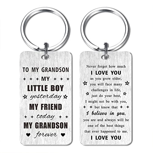 Gezxin Grandson Keychain Gifts-Grandson Father's Day Gift from Grandma Grandpa-My Grandson Birthday Graduation Ideas from Grandparent, Our Grandson Wedding Christmas Valentines Day Presents