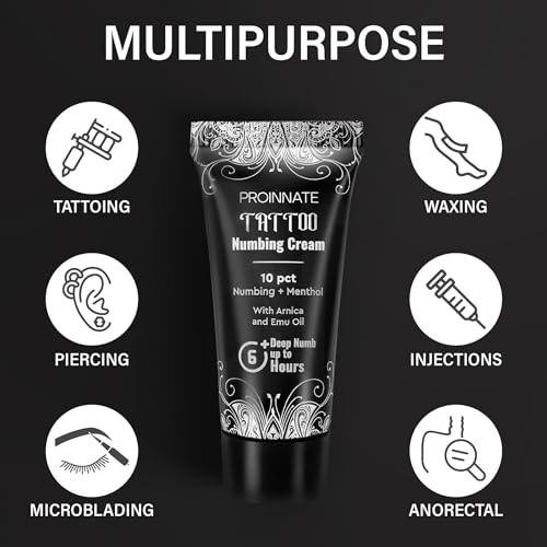 Numbing Cream Painless Tattoo: 10% Max Strength Deep Painless Tattoo Numbing Cream for Piercing, Tattoos, Waxing, Highest Purity Numb Ingredient with Menthol, Emu Oil and Arnica 4 Pcs(4x10g)