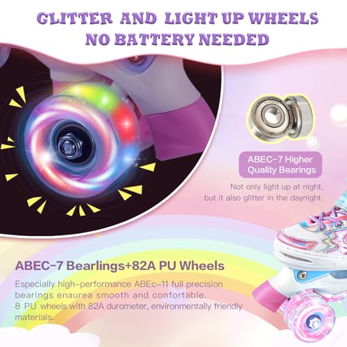 Kids Roller Skates Girls Ages 3-12, Toddler Roller Skates for Boys, 4 Size Adjustable Roller Skates for Beginners