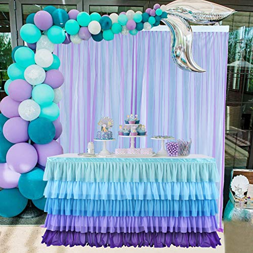 Mermaid Backdrop for Girls Birthday Purple Tulle Backdrop Curtain with Bow Tie for Under The Sea Baby Shower Little Mermaid Party Decorations 5X7ft