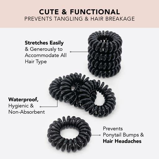 Kitsch Spiral Hair Ties for Women, Coil Hair Ties for Thick Hair, No Crease Hair Tie, Spiral Hair Ties No Damage, Hair Coils & Phone Cord Hair Ties for Thin Hair, Hair Ties Spiral, 8 pcs (Black)