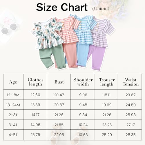 CARETOO Girls Clothes Outfits, Cute Baby Girl Floral Short Sleeve Pant Set Flower Ruffle Top