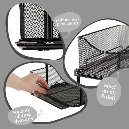 Sorbus 2 Tier Metal Under Sink Organizer for Bathroom, Kitchen, Strong Steel Mesh Sliding Drawers for Under Sink, Under Cabinet, Closet, Kitchen, Pantry, Bathroom Organizers and Storage (Black)