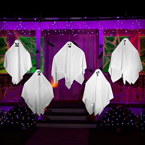 JOYIN 27.5" Halloween Hanging Ghosts (5 Pack) for Halloween Party Decoration, Cute Flying Ghost for Front Yard Patio Lawn Garden Party Décor and Holiday Halloween Hanging Decorations