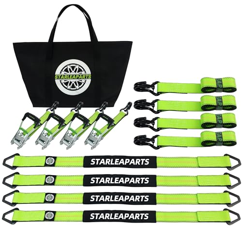 Ratchet Tie Down Set (4PK) - 10,000lb Guaranteed Break Strength, Includes (4) Premium 2" x 8' Ratchet Straps Tie Down with (4) 2" x 38" Axle Straps, Perfect for Truck, UTV, Trailer Moving(Black)