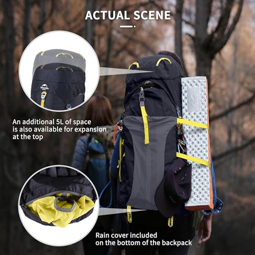 Naturehike 65L Internal Frame Hiking Backpack for Outdoor Camping Travel Backpacking, Ultralight Backpack for Adults (65L, Black)