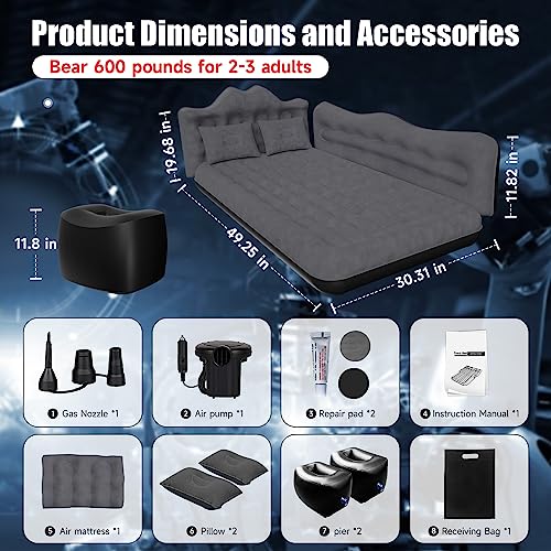 DikaSun Car Air Mattress, Inflatable SUV Truck Air Mattress Back Seat Camping Bed Thickened Car Sleeping Pad for Travel, Car Bed SUV Mattress with Car Air Pump 2 Pillows