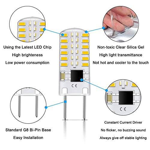 Gaormii Dimmable G8 LED Bulbs Daylight White 6000K 3W Equivalent to T4 Bi-Pin Base 120V 20W-25W Halogen Bulbs for Under Cabinet Light, Under Counter Kitchen Lighting (12-Pack)