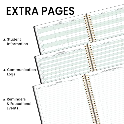 SUNEE Teacher Class Record Book for 9-10 weeks, 36 Names, 8.5x11 Inch, 102 Pages(51 Sheets), 100gsm Thick Paper, Larger Grade Recording for up to 36 Students with Water-Resistant Plastic Cover, Black