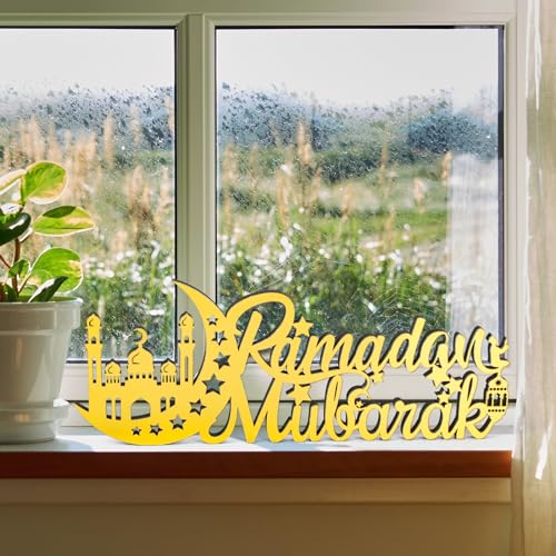 Eid Mubarak Decorations Ramadan Decoration for Home Gold Wood Acrylic Stand Letters Islamic Tabletop Ramadan Mubarak Gifts Table Top Centerpiece Decor