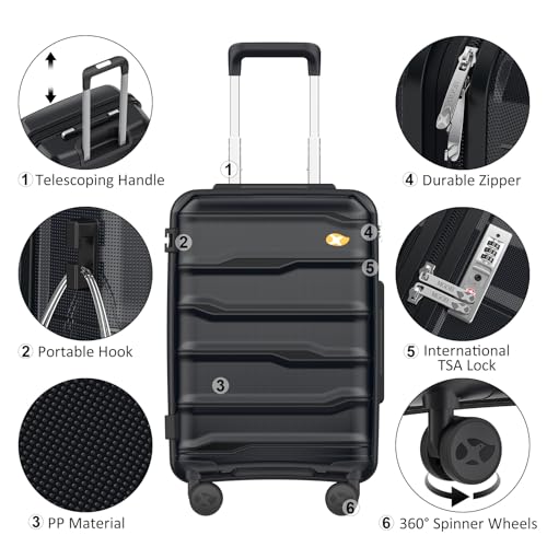 MGOB Carry On Luggage - Hard Shell Suitcase with Spinner Wheels, Lightweight PC Luggage with TSA Lock, Airline Approved for Men and Women