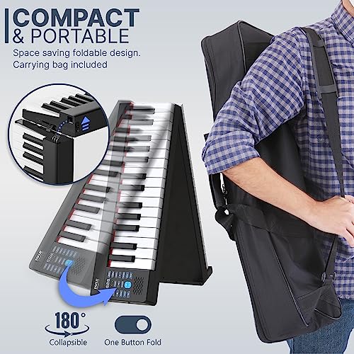 Pyle, Electric Musical Keyboard 61 Keys, Foldable Portable Electronic Standard Piano with Bluetooth, 129 Tones, 128 Audio Rhythms, includes Sustain Pedal, Gig Bag, Headphones, Book Holder (PKBRD6100)