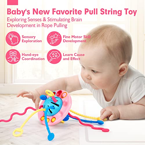 Montessori Toys - Silicone Pull String Baby Sensory Toys for Toddlers - Toddler Travel Toys for Girl 18M+