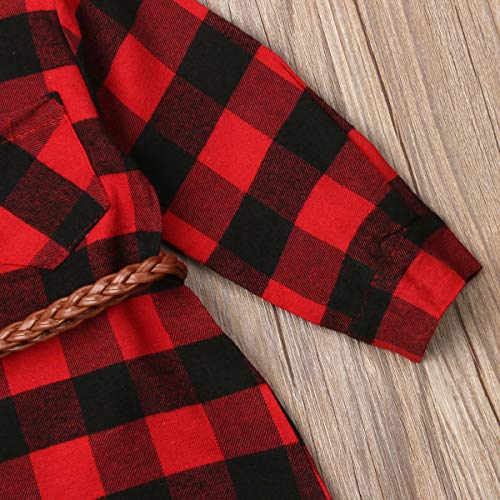 Kayotuas Toddler Kids Baby Girl Plaid Dress Smocked Ruffle Long Sleeve Botton Down Shirts Dresses Infant Christmas Outfits (Red Plaid Santa Embroidery, 4-5 Years)