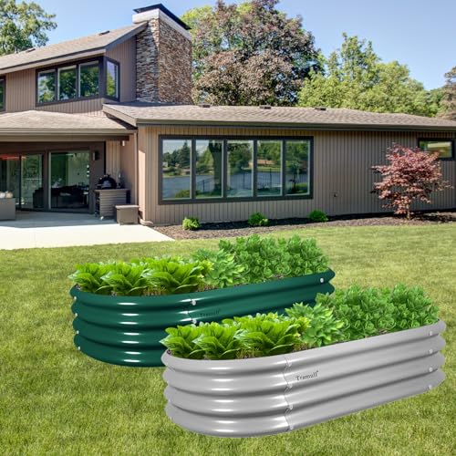 Tramull 2 Pack 4x2x1FT Galvanized Raised Garden Bed Kit Oval Metal Ground Planter Box Outdoor Bottomless Planter Raised Beds for Vegetables Flowers Herbs Fruits, Green