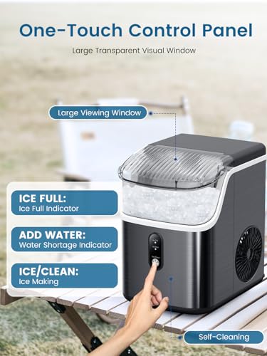 COWSAR Nugget Ice Makers Countertop, Soft Chewable Crushed Ice Maker Machine, Portable Pebble Ice Maker Countertop, 34Lbs/Day, Self-Cleaning, One-Button Operation Ice Machine for Home Kitchen Party