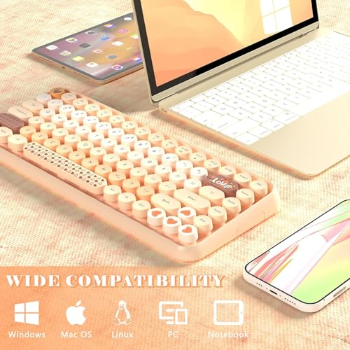 Wireless Bluetooth Computer Typewriter Keyboard Portable with Cute Colored ABS Retro Round Keycaps Ergonomic 84 Key Layout FN Function for PC Win Mac Typist Tablet Android Phone(Gradient Orange)