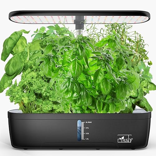 Indoor Garden Hydroponics Growing System 12 Pods, Indoor Herb Garden with LED Grow Light, Adjustable Height Up to 10.8inch, Hydroponics for Family