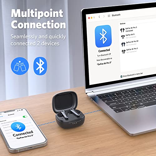 EarFun Air Pro 3 Noise Cancelling Wireless Earbuds, Qualcomm® aptX™ Adaptive Sound, 6 Mics cVc 8.0 ENC, Bluetooth 5.3 Earbuds, Multipoint Connection, 45H Playtime, App Customize EQ, Wireless Charging