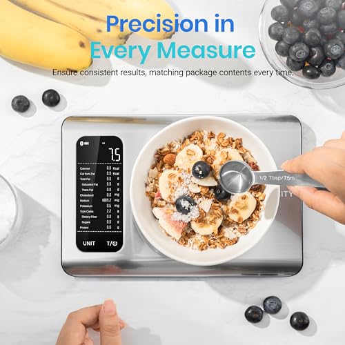 Etekcity Food Kitchen Scale, Digital Grams and Ounces for Weight Loss With Smart Nutrition App, 19 Facts Tracking, Baking, Cooking, Portion Control, Macro, Keto, 11 Pounds-Large, Stainless Steel