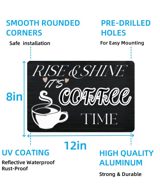 Carastora Vintage Coffee Wall Sign - Vintage Tin Sign for Coffee Station, Home Kitchen or Bar Area, Rustic Farmhouse Decor, Decor for Morning Lovers, 8x12 Inch Metal Sign