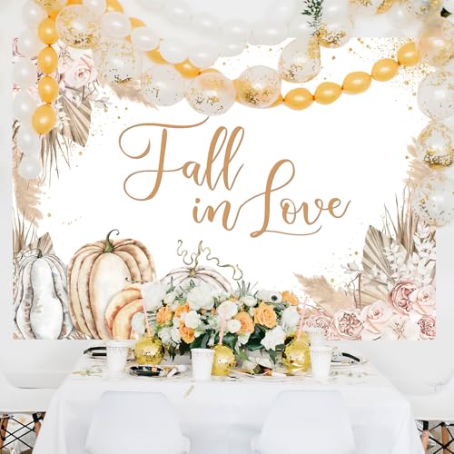 Avezano Pampas Grass Fall in Love Backdrop for Bridal Shower Pumpkin Wedding Shower Decorations Photography Background Blush Pink Flowers Autumn Fall in Love Party Photoshoot Backdrops (7x5ft)