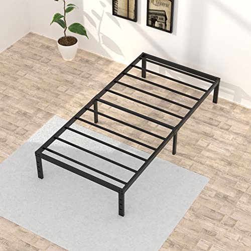 Upcanso 18 Inch Twin Bed Frames No Box Spring Need, Metal Platform Bed Frame Twin Size with High Storage, Eassy Assembly 2,500 Lbs Heavy Duty Bedframes, Black