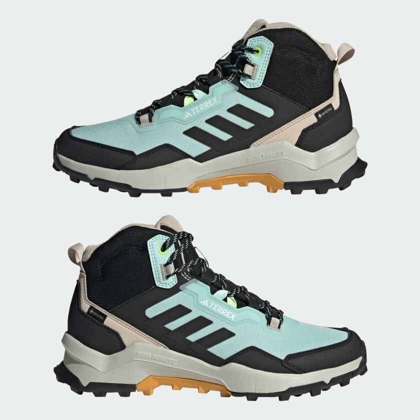 adidas Women's Terrex AX4 Mid Gore-Tex Sneaker, Semi Flash Aqua/Core Black/Preloved Yellow, 9