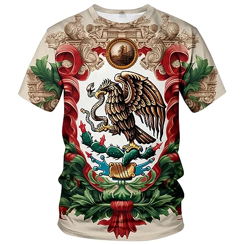 WHNBCW Funny Mexico Eagle T-Shirt Mexican Style Graphic Tee Shirt,Beige,M