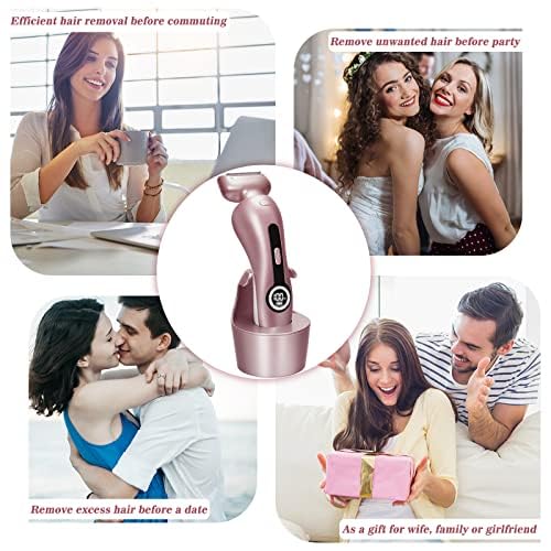 Akunbem Electric Shaver for Women for Legs Bikini Trimmer Electric Razors for Women Underarm Public Hairs Rechargeable Womens Shaver Wet Dry Use Painless Cordless with Detachable Head (Pink)