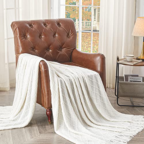 inhand Knitted Throw Blankets for Couch and Bed, Soft Cozy Knit Blanket with Tassel, Diamond Brown Lightweight Decorative Blankets and Throws, Farmhouse Warm Woven Blanket for Men and Women, 50"x60"