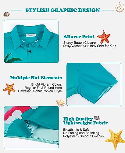 Yoimira Hawaiian Shirts for Boys, Boys Hawaiian Shirt Button Down, Aloha Shirt Boys Summer Beach Shirts for Kids 7-14 Years