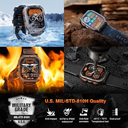 AMAZTIM Military Smart Watch with GPS, 6 Satellite Positioning/Compass, Stainless Steel Body, 50M Waterproof, 60 Days Extra-Long Battery, Answer/Make Call, 2" AMOLED Screen, Compatible for Android iOS