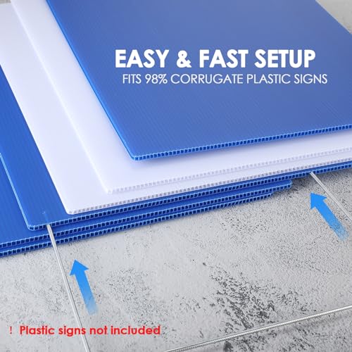 12 Pcs H Stakes for Yard Signs 16.5'' x 7'' Heavy Duty Metal H Frame Wire Stakes Weatherproof Metal Holder for 4mm 5mm Corrugated Signs Guidepost Yard Halloween Decoration